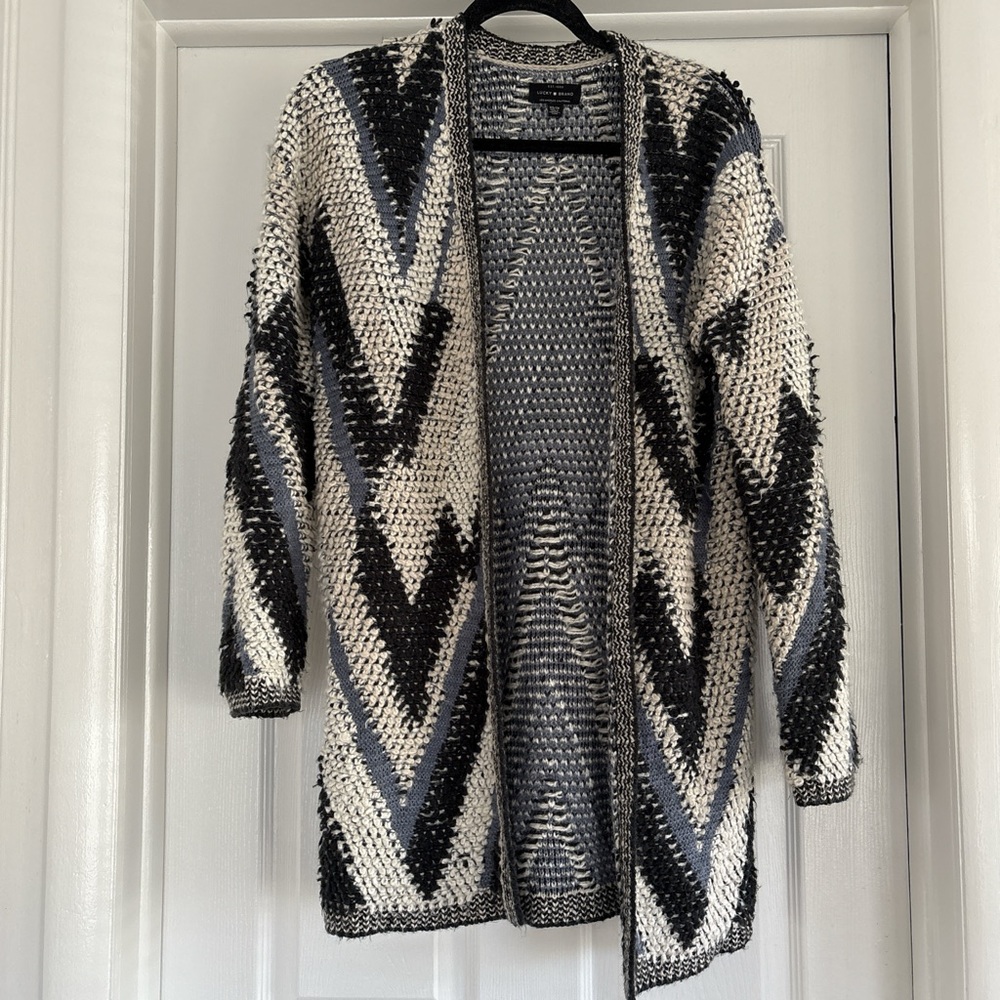 Lucky Brand Black and White Chevron Cardigan Sweater